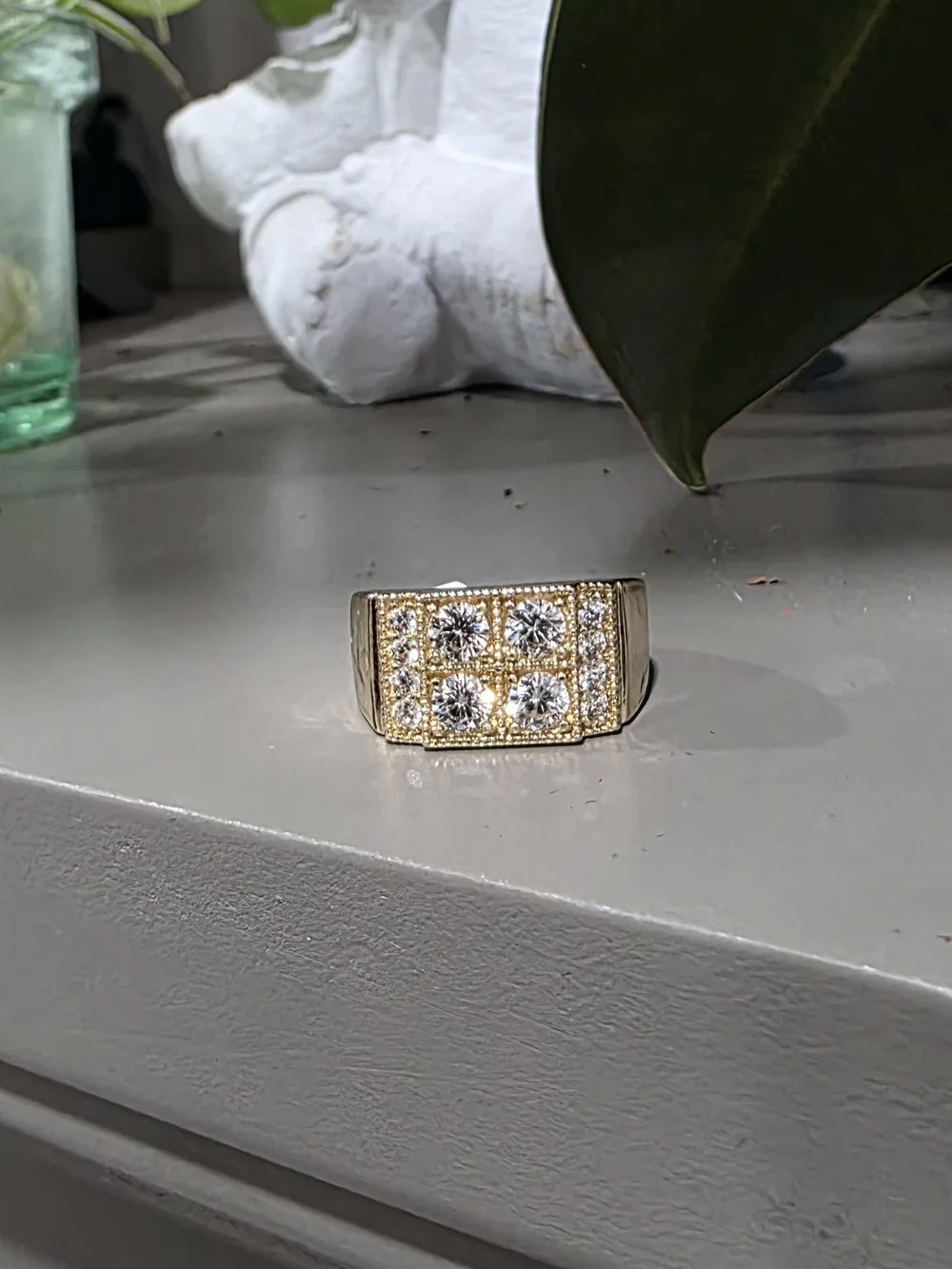 14k Gold-Plated Square Cluster CZ Ring - Size 11